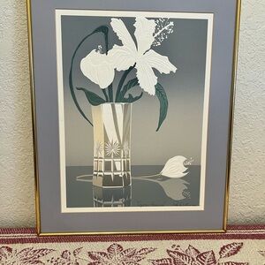 ROY WILLIAMS VINTAGE WALL ART PRINT 1984 80s EMBOSSED SERIGRAPH FLOWERS